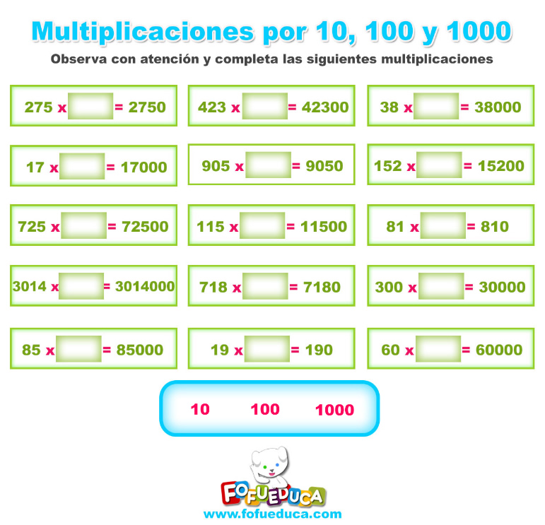 MULTIPLICACIONES POR 10, 100 Y 1000