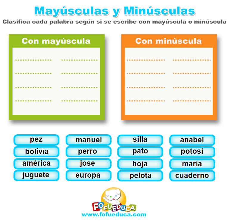 MAYÚSCULAS Y MINÚSCULAS – CLASIFICA PALABRAS