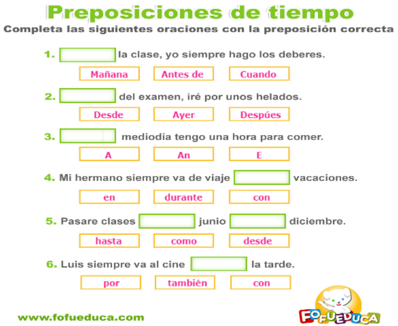 Preposiciones de Tiempo