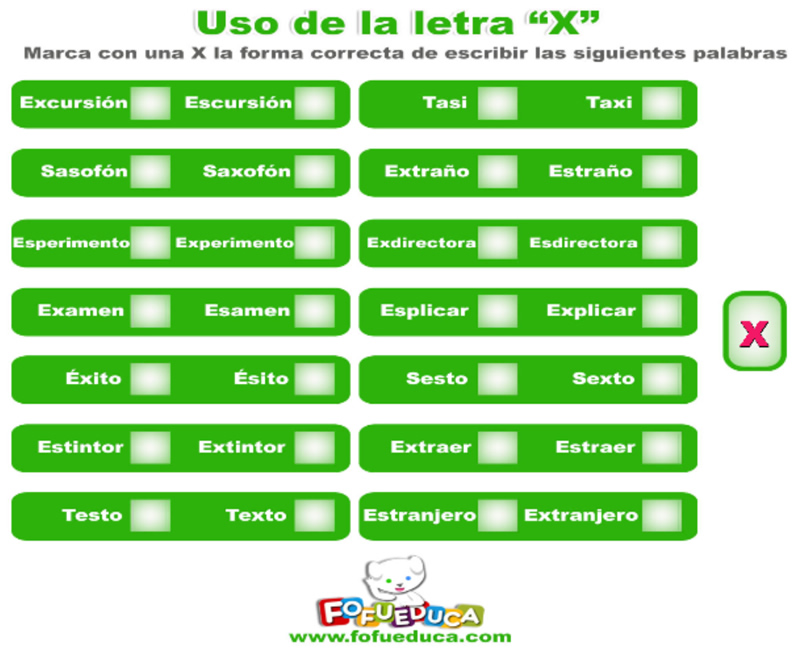 Uso de la letra X II