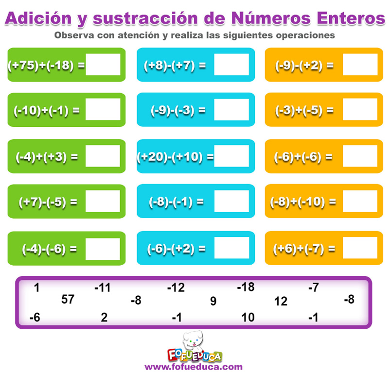 ADICIÓN Y SUSTRACCIÓN DE NÚMEROS ENTEROS